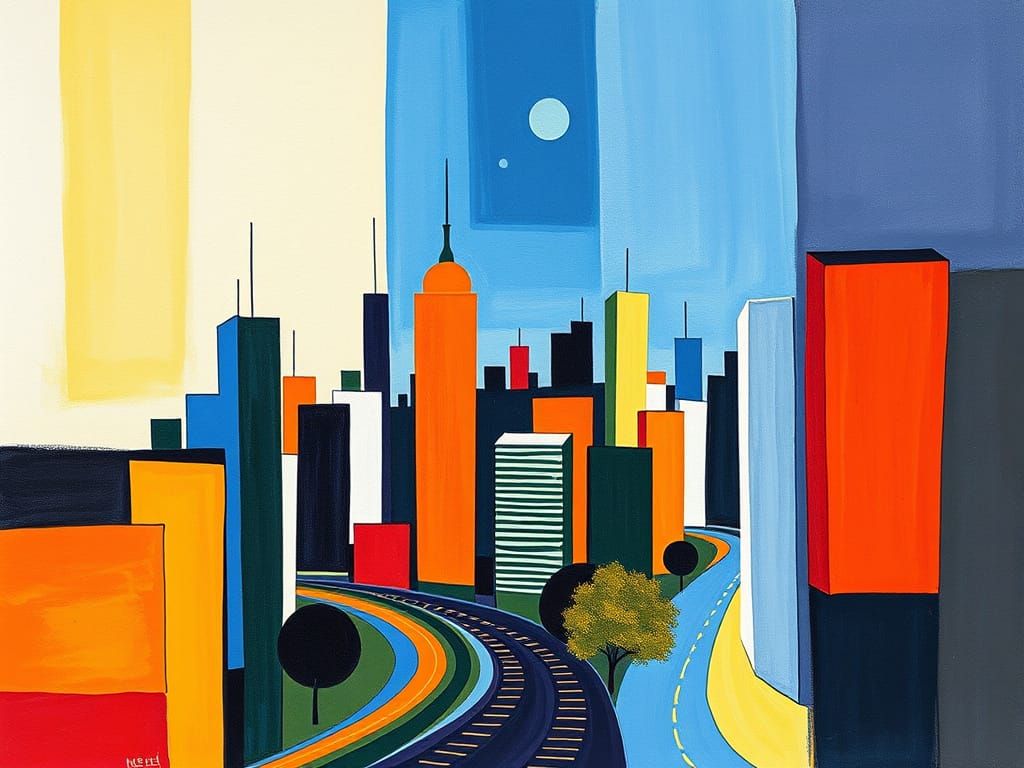 Abstract colors curvilinear city, Malevich