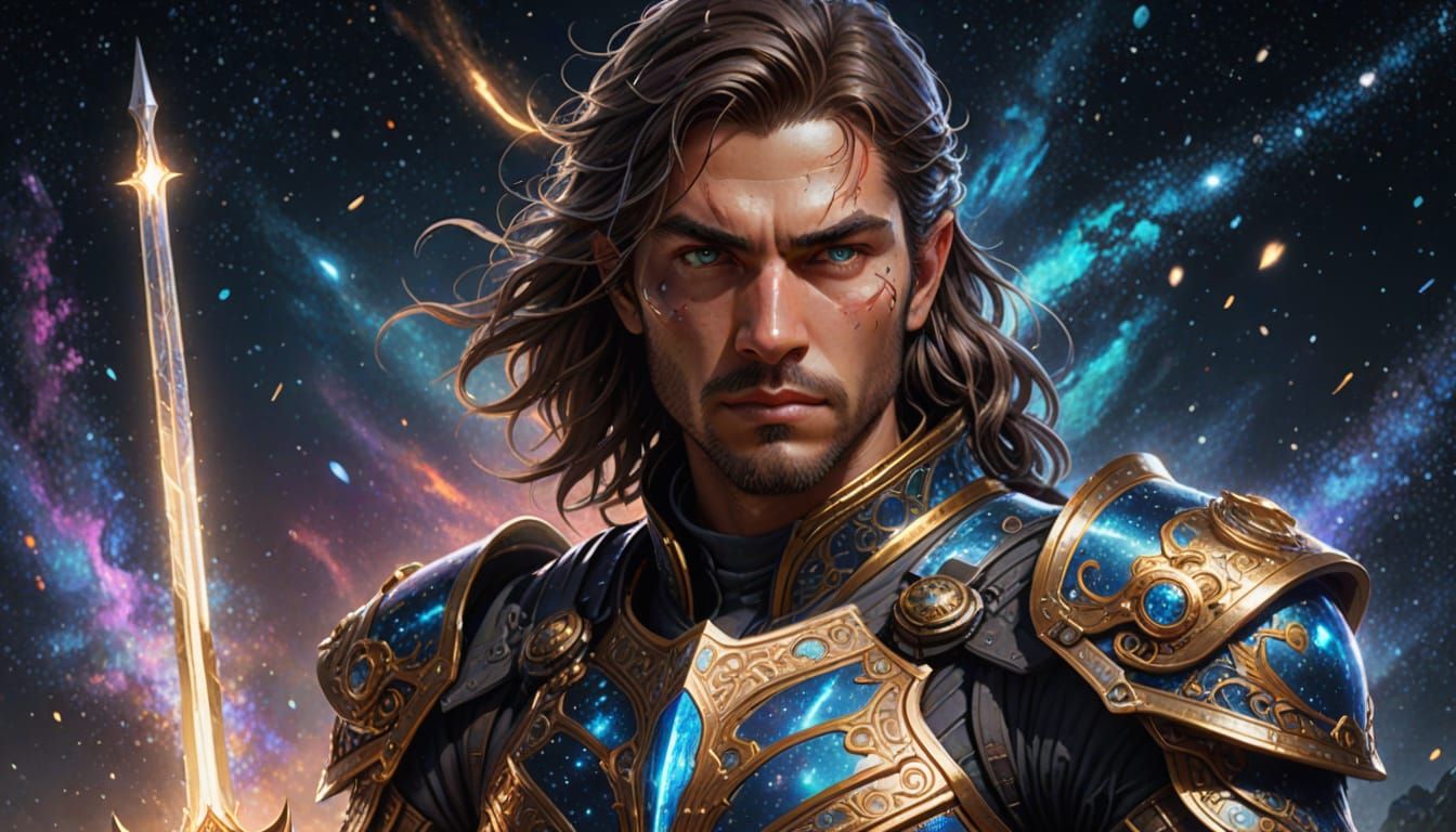 Celestial Warrior in Stardust Armor Concept Art