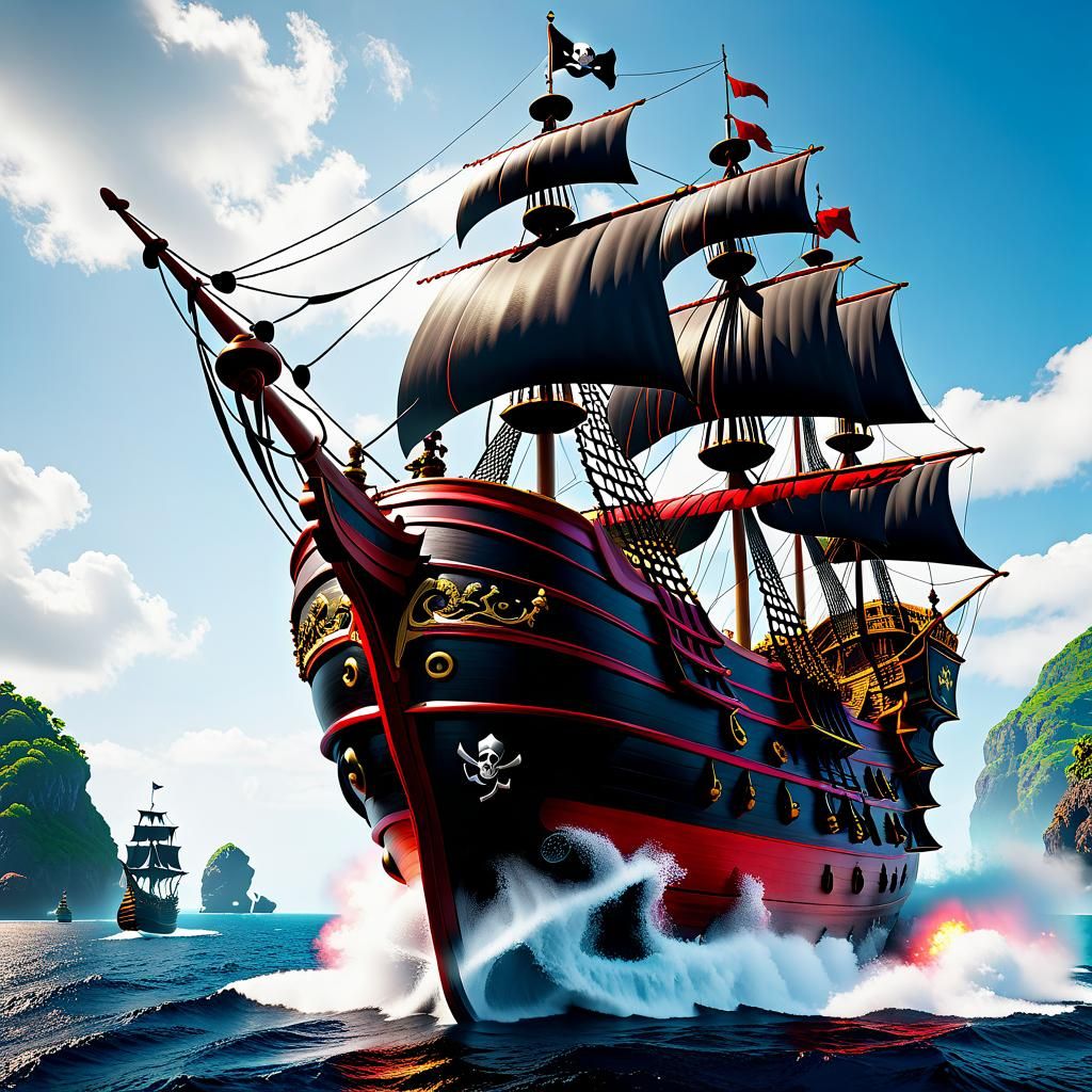 Hyperdetailed Pirate Ship Battle in 3D