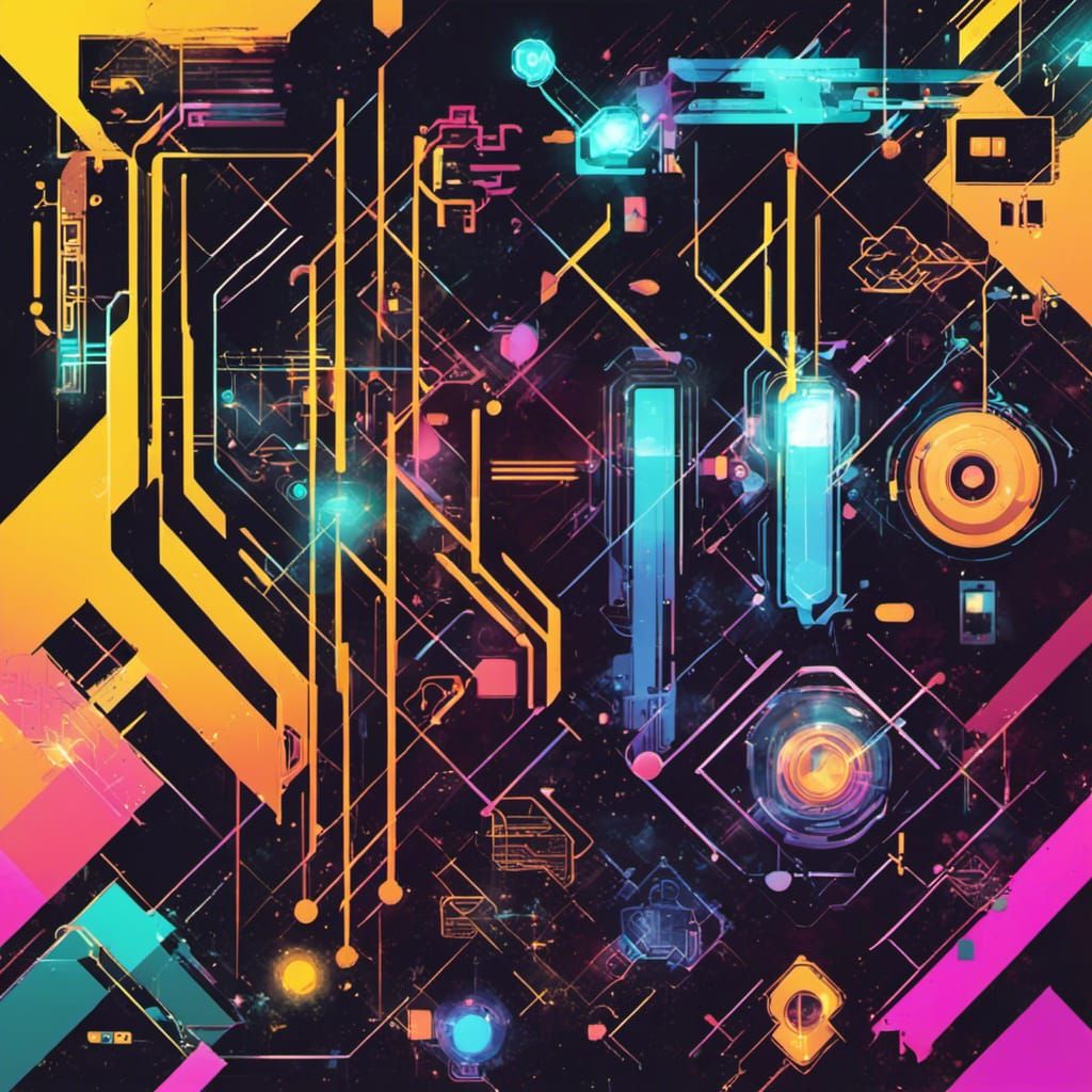Futuristic Tech Art with Geometric Shapes
