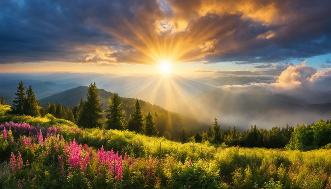 Magnificent Mountain Landscape Painting at Sunrise