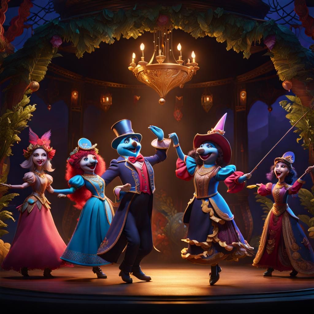 Dancing puppets putting on a show