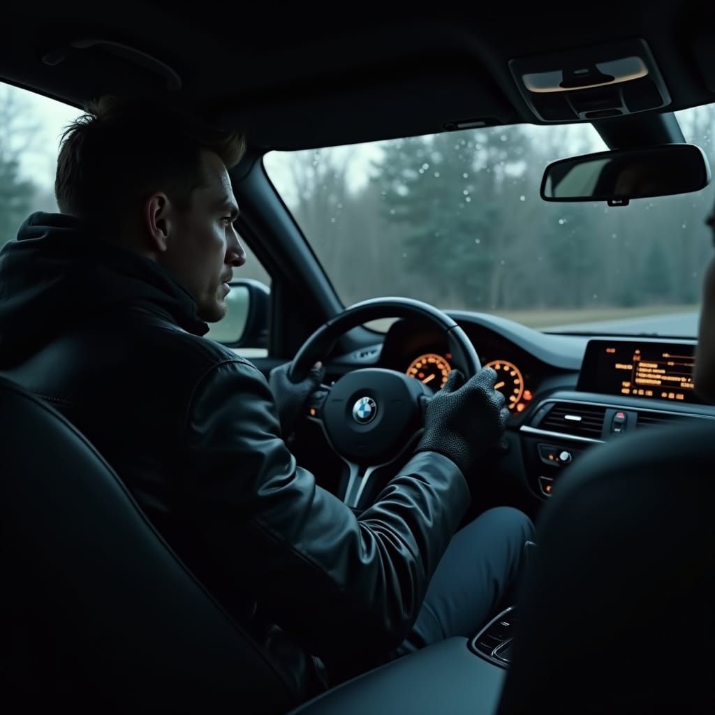 BMW Interior at Dusk: Cinematic Noir Scene