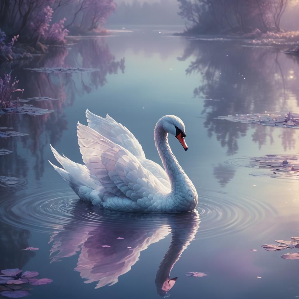 Glass Swan on Misty Lake: Fantasy Concept Art