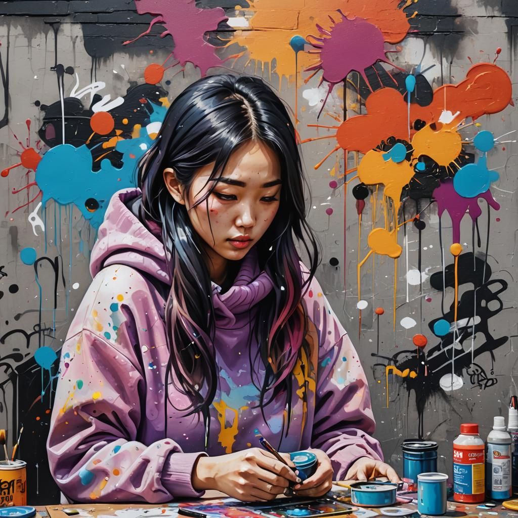 Korean Girl DIY Project in Graffiti Art Style