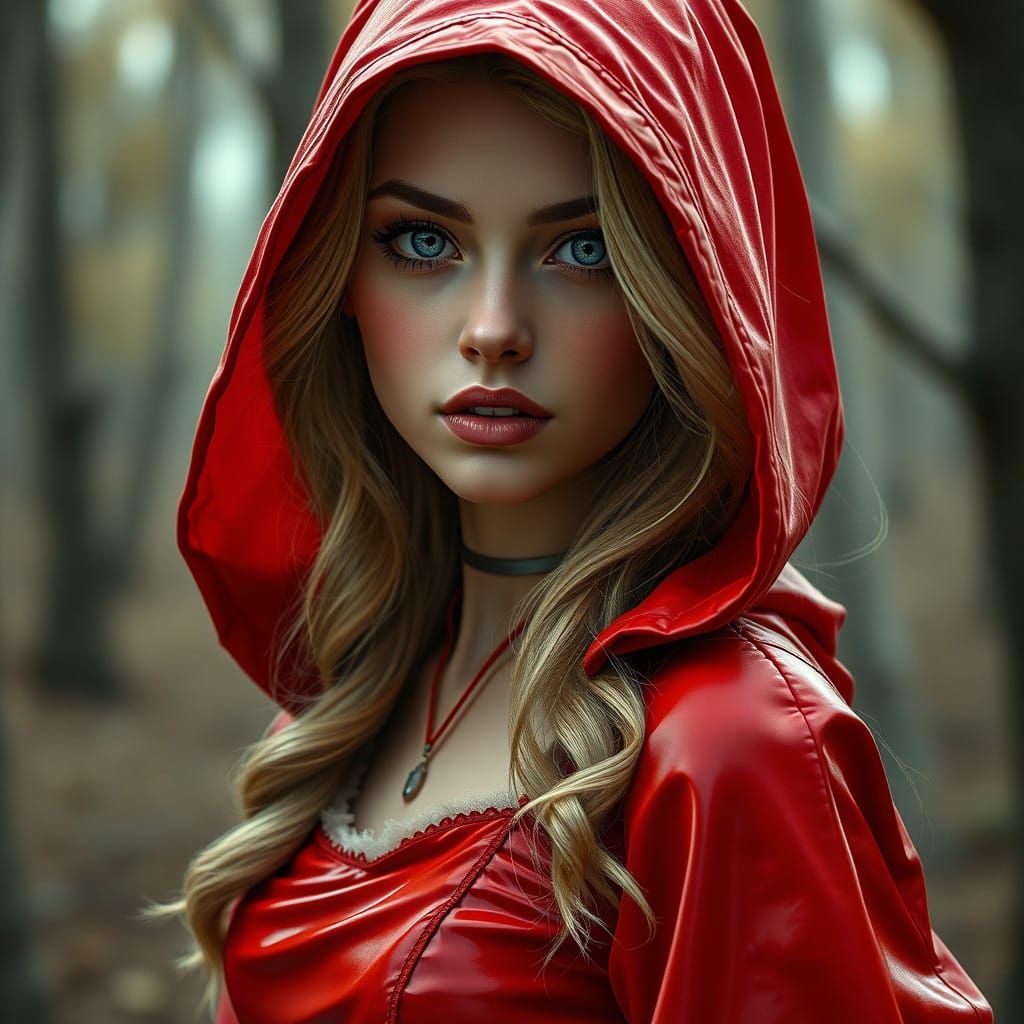 Hyperrealistic Red Latex Goddess in Little Red Riding Hood S...