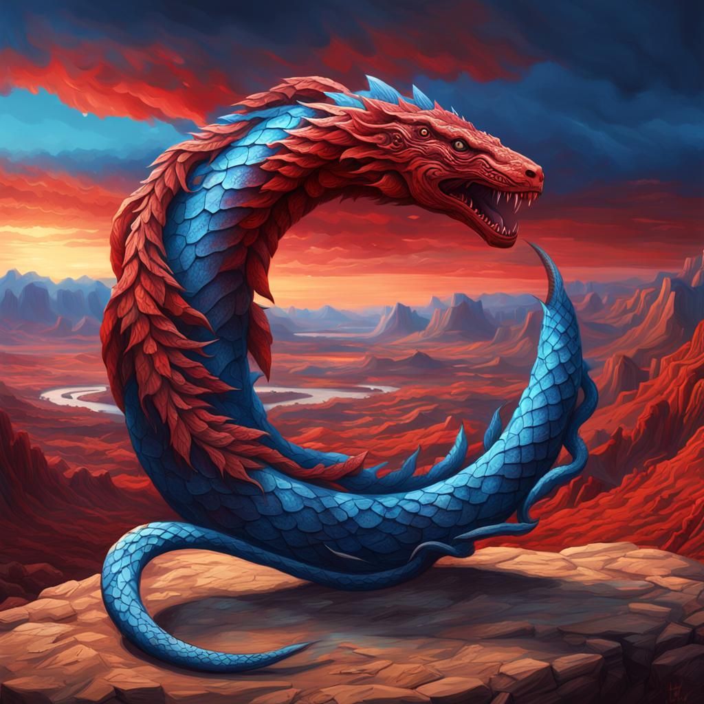 Mystical Ouroboros in Ancient Landscape