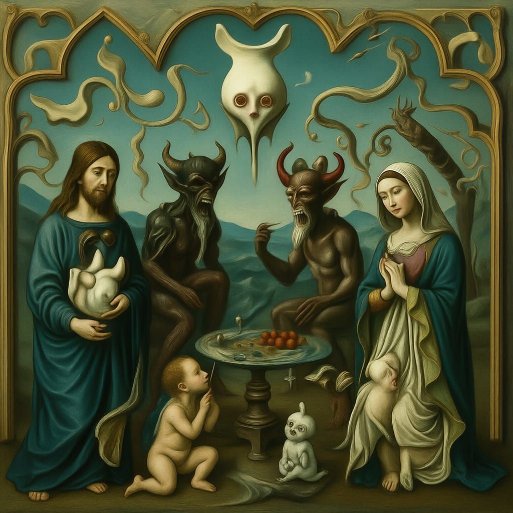 Dark Religious Triptych in Hieronimous Bosch Style