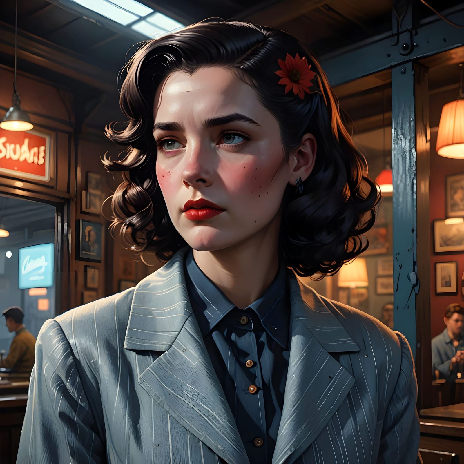 Vintage Hollywood Starlet in a 1940s Los Angeles Tavern