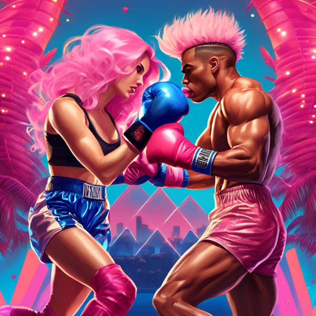 Female and Male Boxers Sparring in Realistic Style