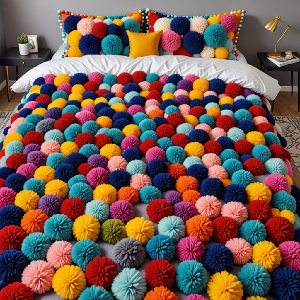 Colorful Pom Pom Bed Made of Felt
