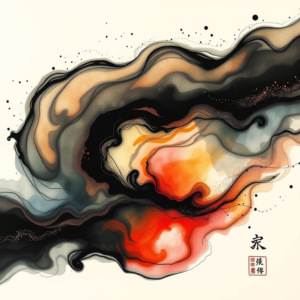 Ethereal Ink and Silk Art with Aboriginal Dot Patterns