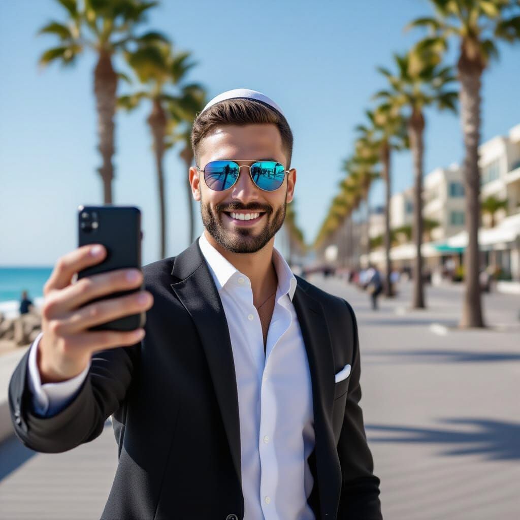 Handsome Man's Boardwalk Selfie on a Sunny Day