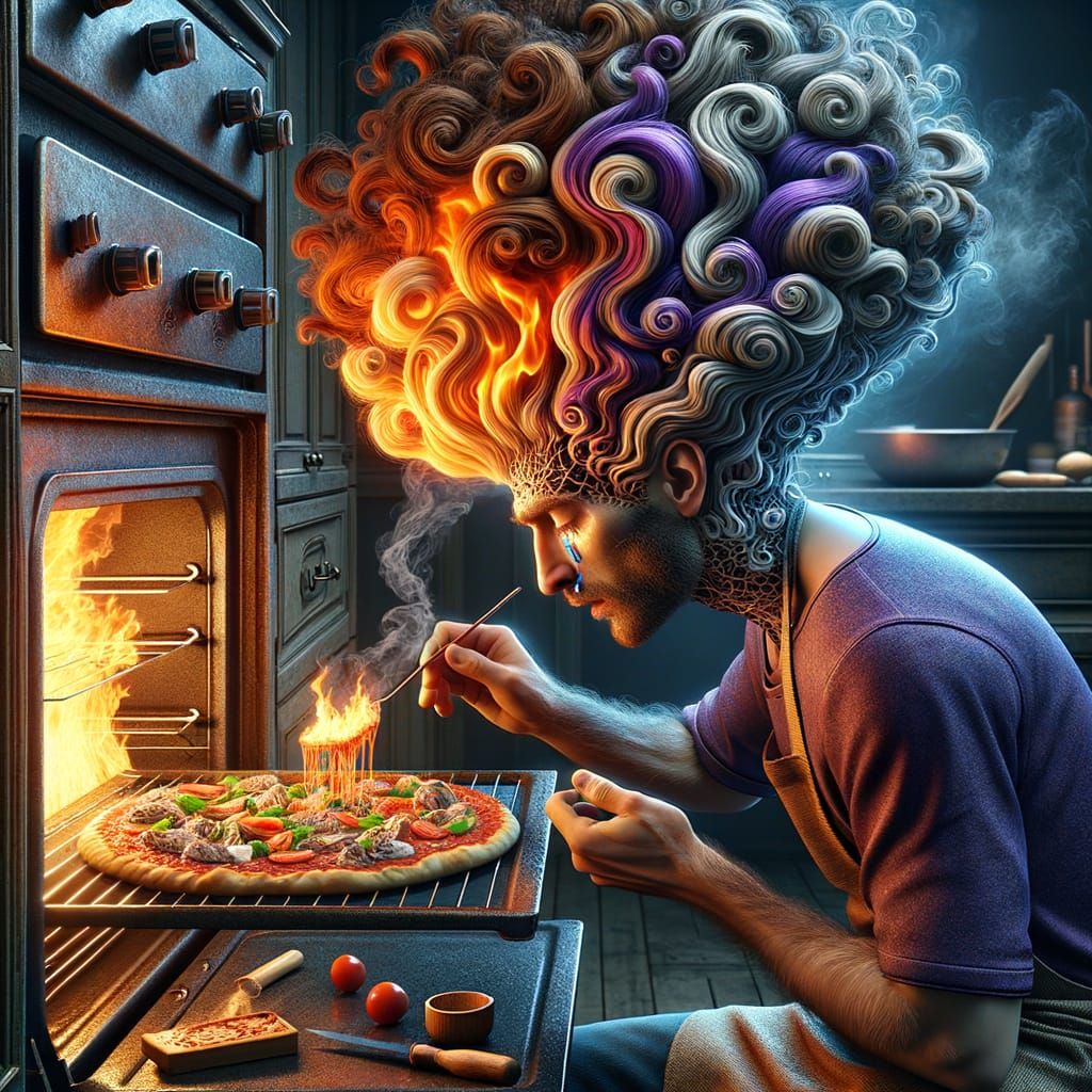 Man Crafts Fiery Pizza While Crying in Dramatic CGI Scene