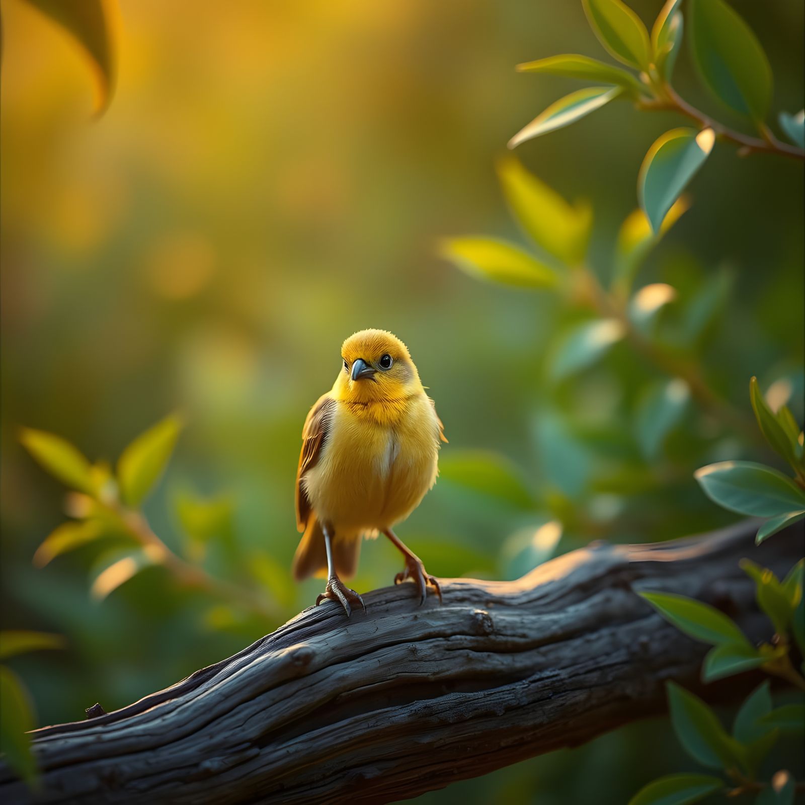 Ethereal Yellow Bird in Cinematic Film Still