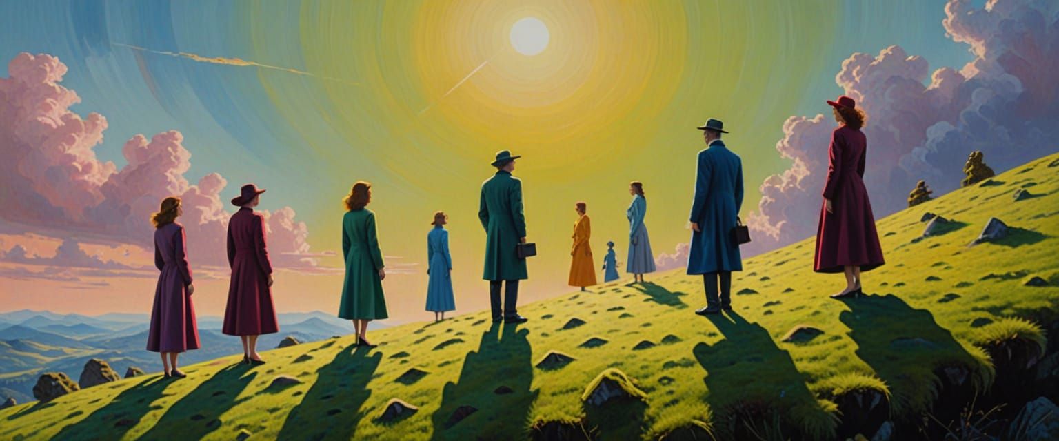 Surrealist Painting of People in Bright Sunlight