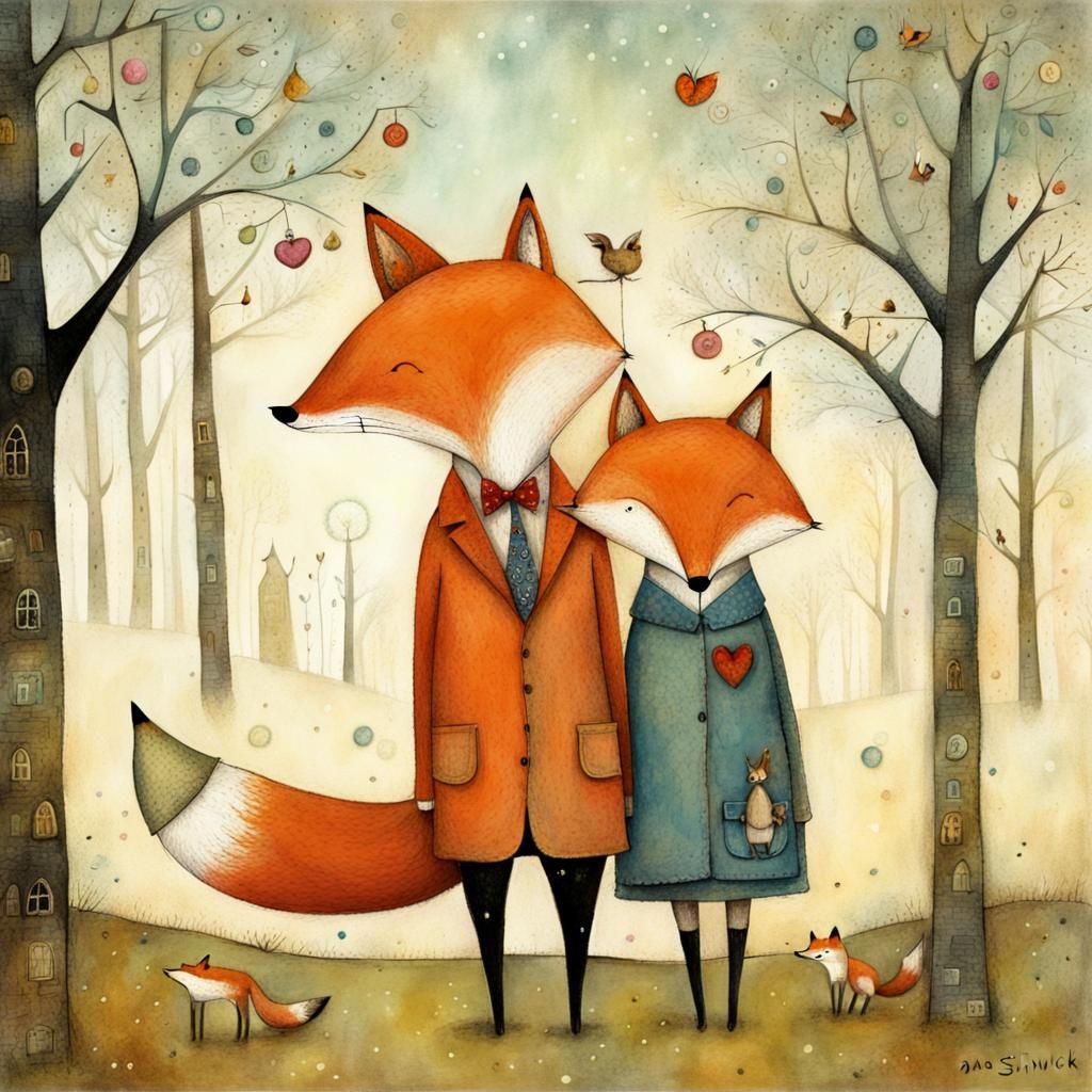 Whimsical Fox and Friends in Magical Forest