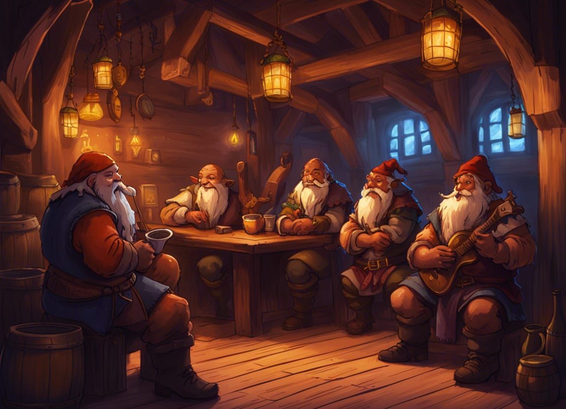 Dwarves Playing Music in a Fantasy Tavern Sketch