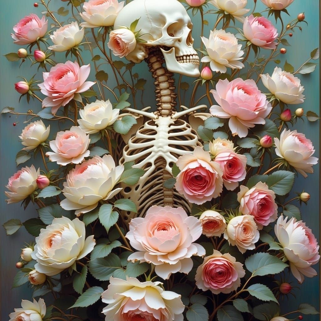 Floral Arrangement Juxtaposing Life and Mortality