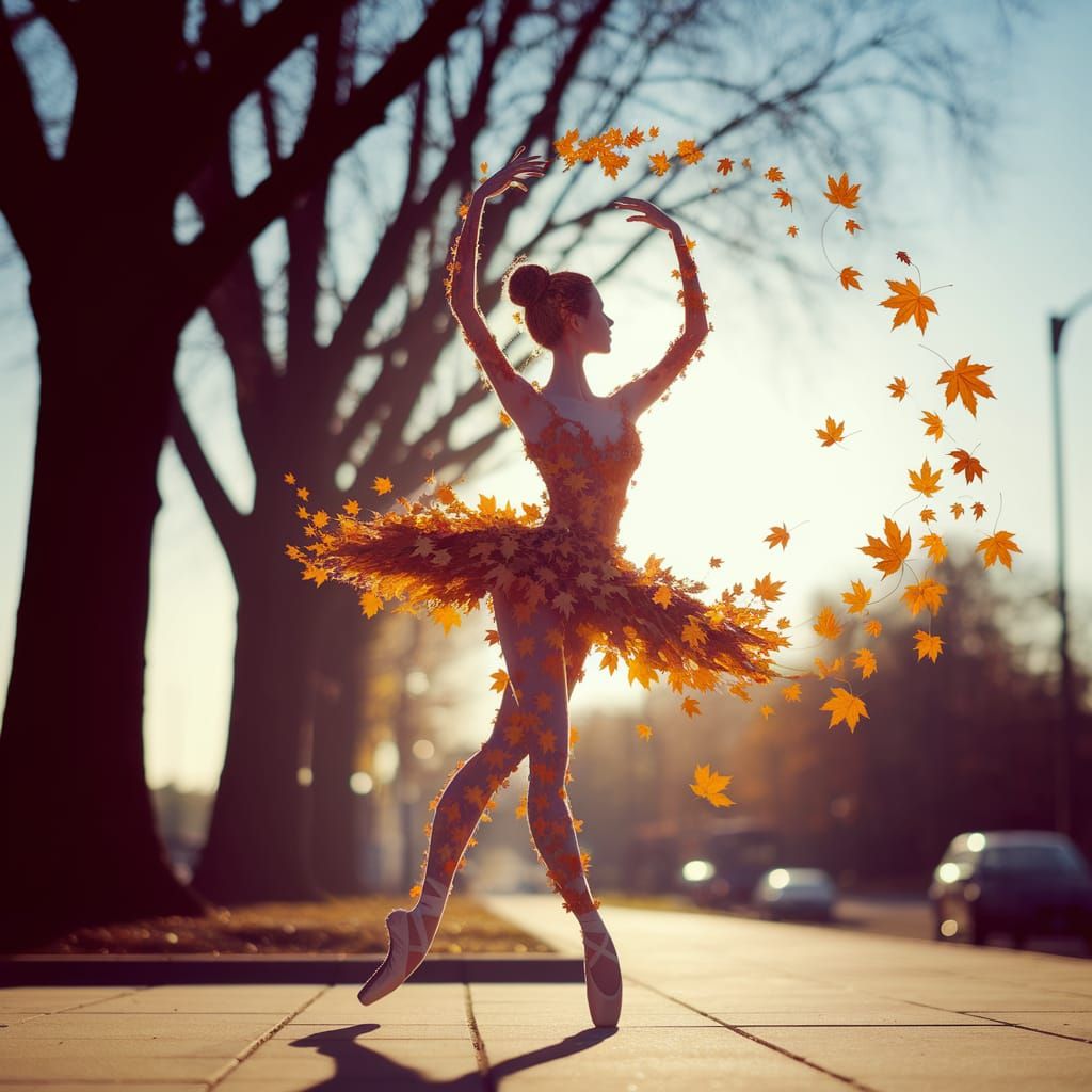 Autumn Leaves Dance in Vibrant, Whimsical Scene