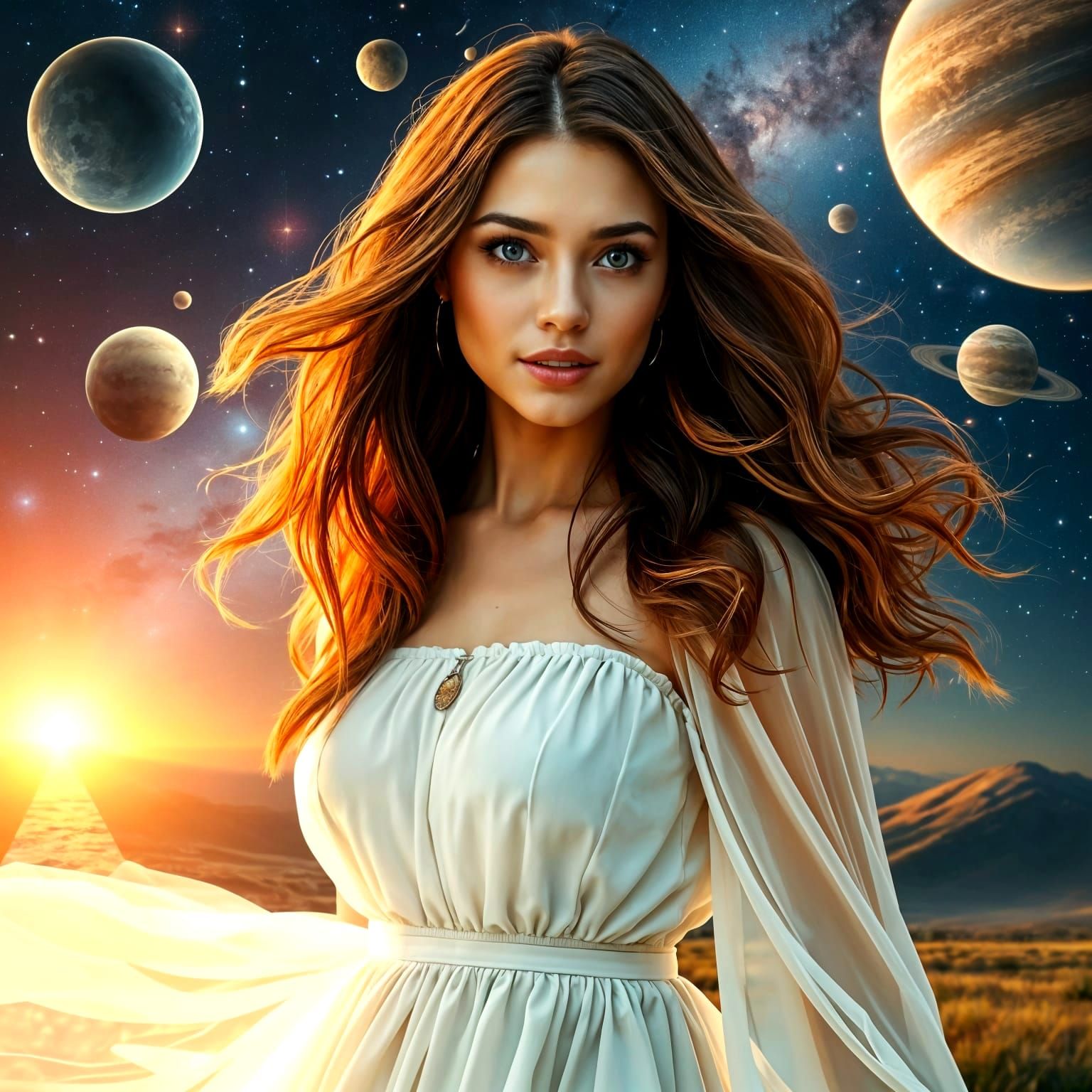 Empowered Woman in Vibrant Outer Space