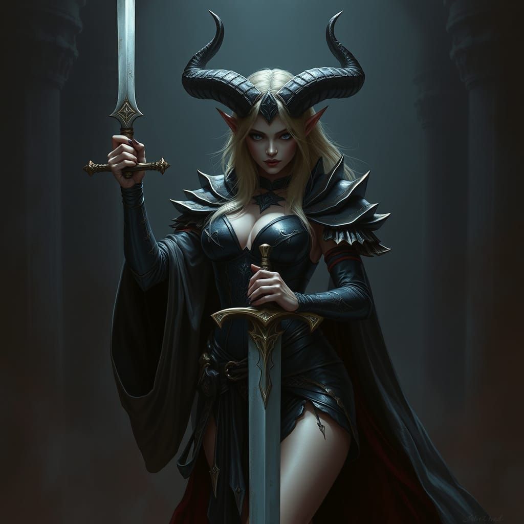 Dark Fantasy Horned Warrior with Sword