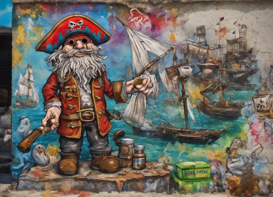 Pirate Hideouts on Haifa Bay in Graffiti Art Style