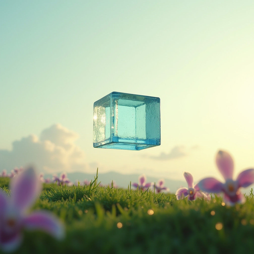 Blue Glass Cube in Soft Morning Sky