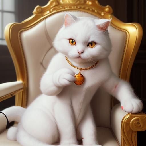 Scottish Fold Cat Drinks Coffee in Gold