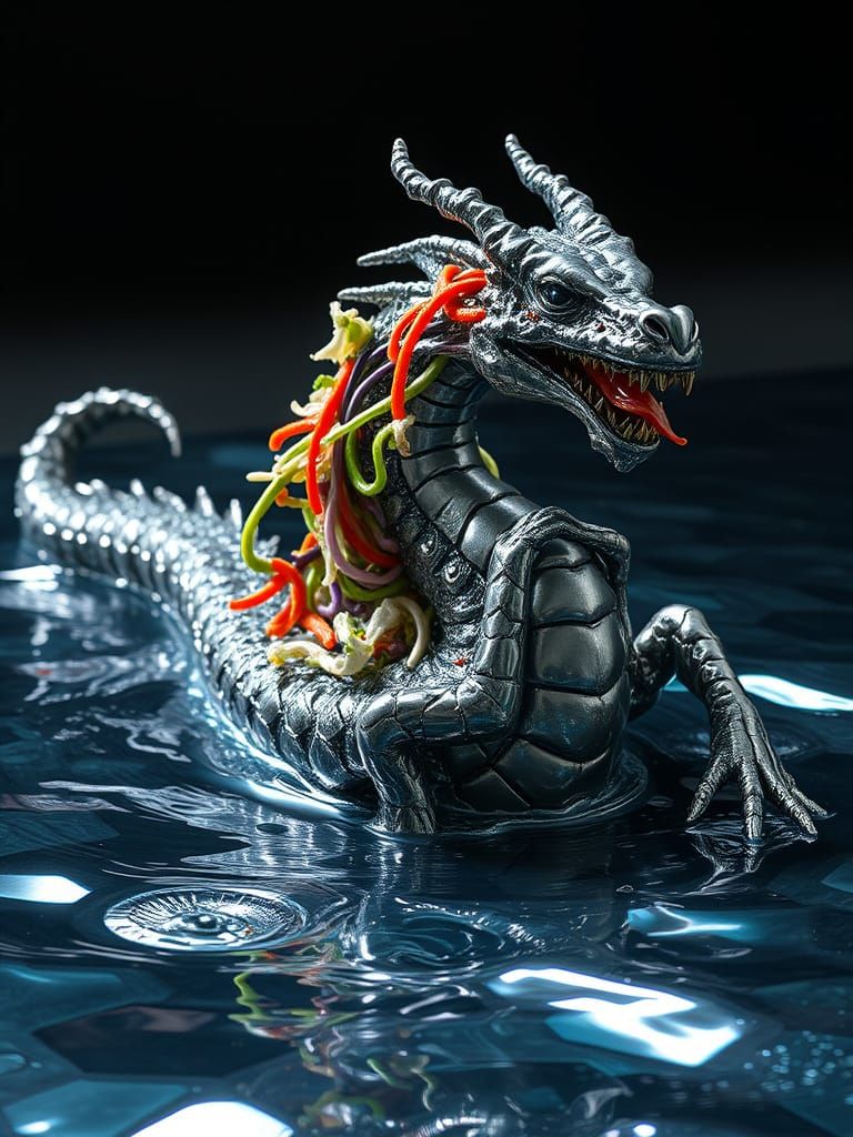 Mercury Dragon Emerges in Dark Metallic Style