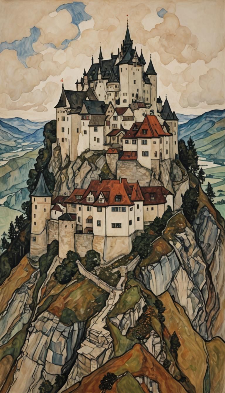 Hochosterwitz, in the style of Egon Schiele