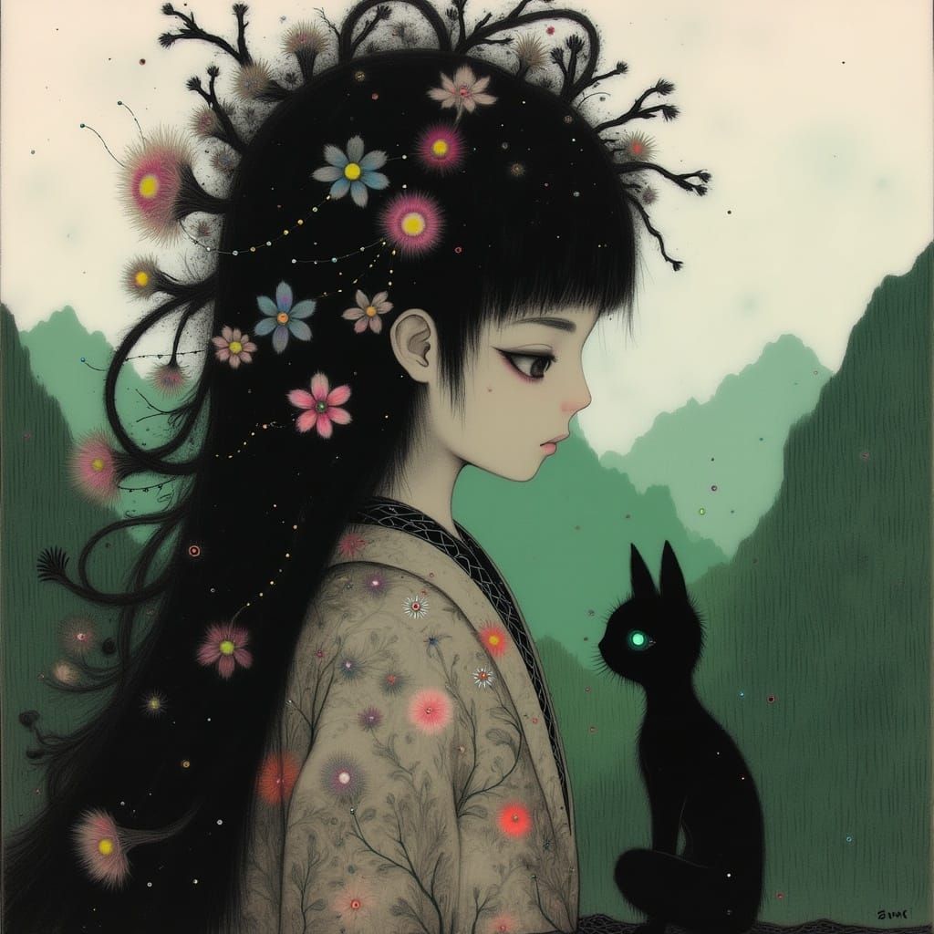 Enigmatic Yamahime Amidst a Haunting Mountain Pass