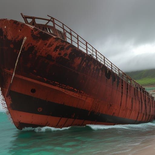 Surreal Oil Tanker Scene on Lanai's Shipwreck Beach