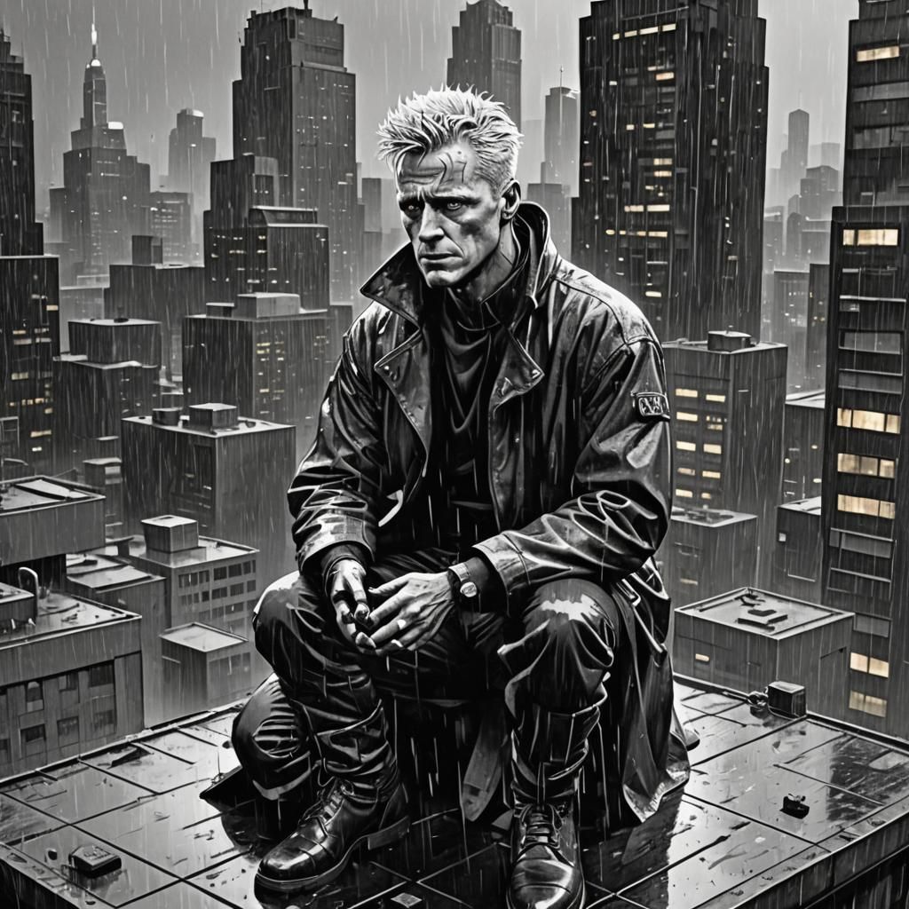 Roy Batty in Gritty Black and White Cartoon