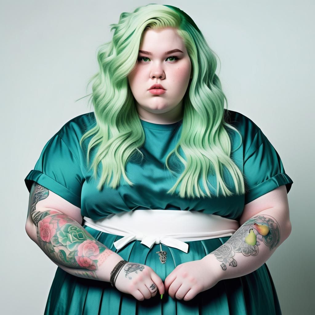 Supersized Woman with Green Hair and Tattoos