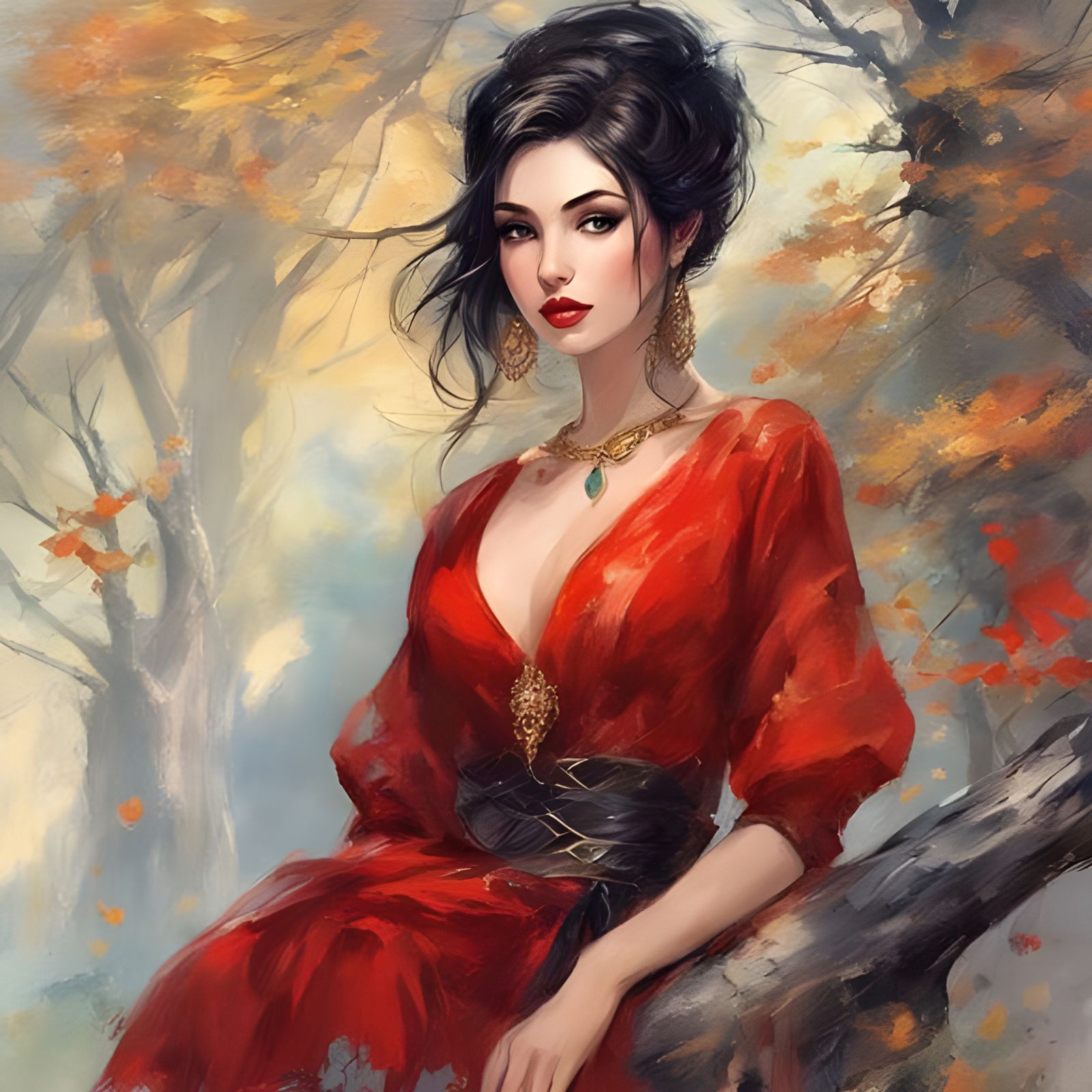 Gothic Beauty Portrait in Ink Splash Art Style