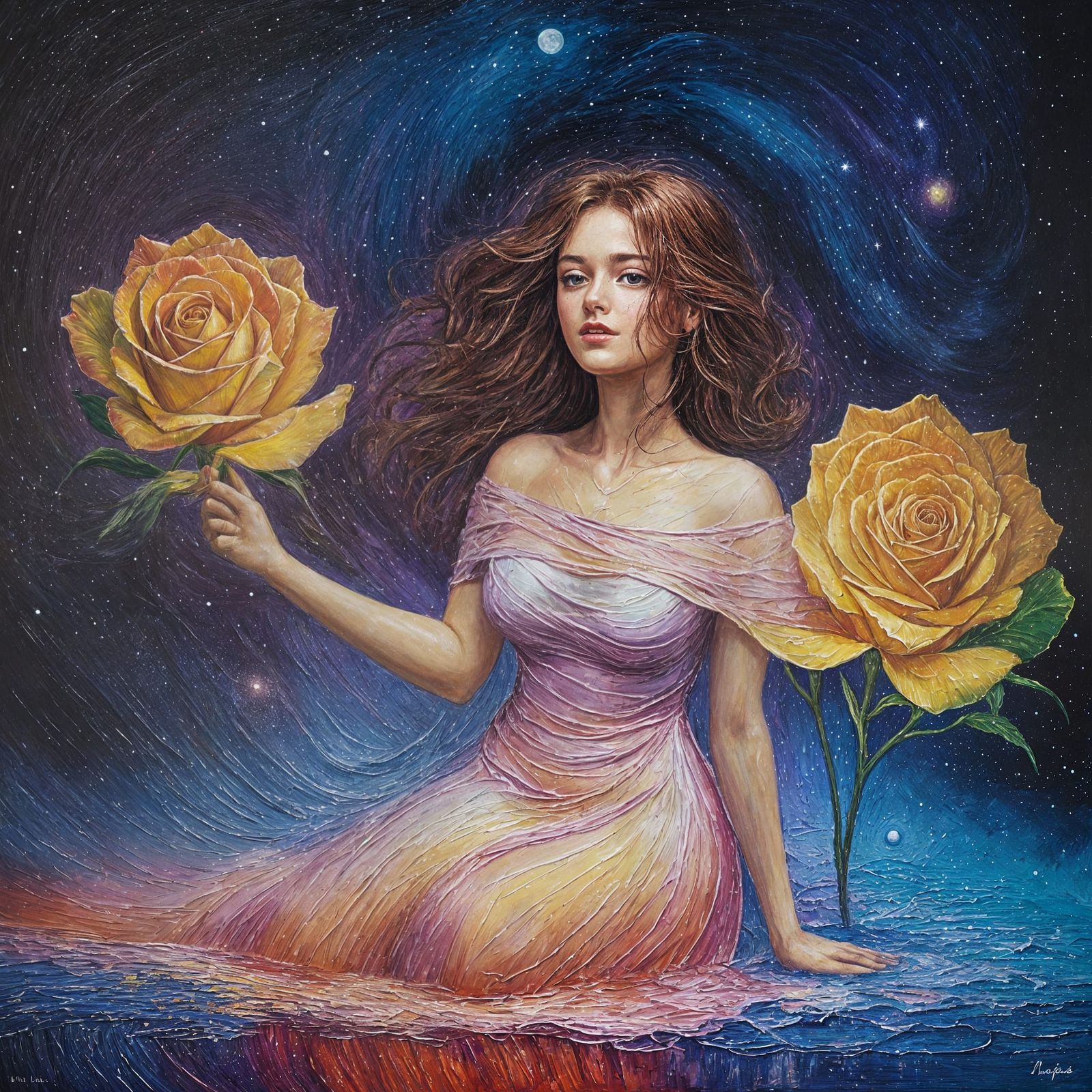 Cosmic Rose in Neo-Expressionist Brushstrokes