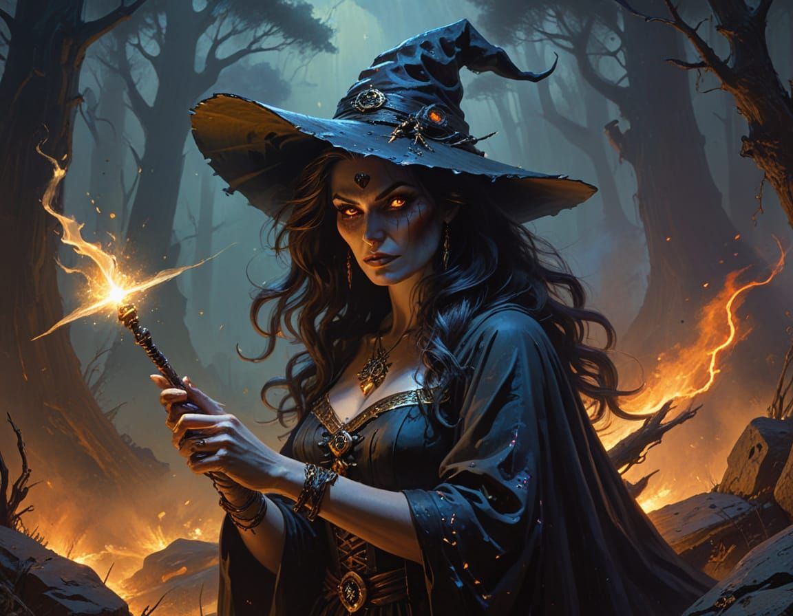 Sensual Evil Witch Goddess in Vibrant Fantasy Style