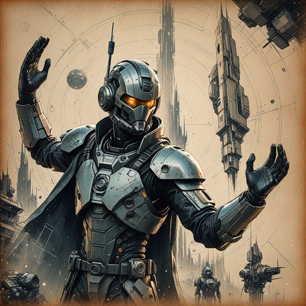 Retro-Futuristic Traffic Cop in Cyberpunk Aesthetic