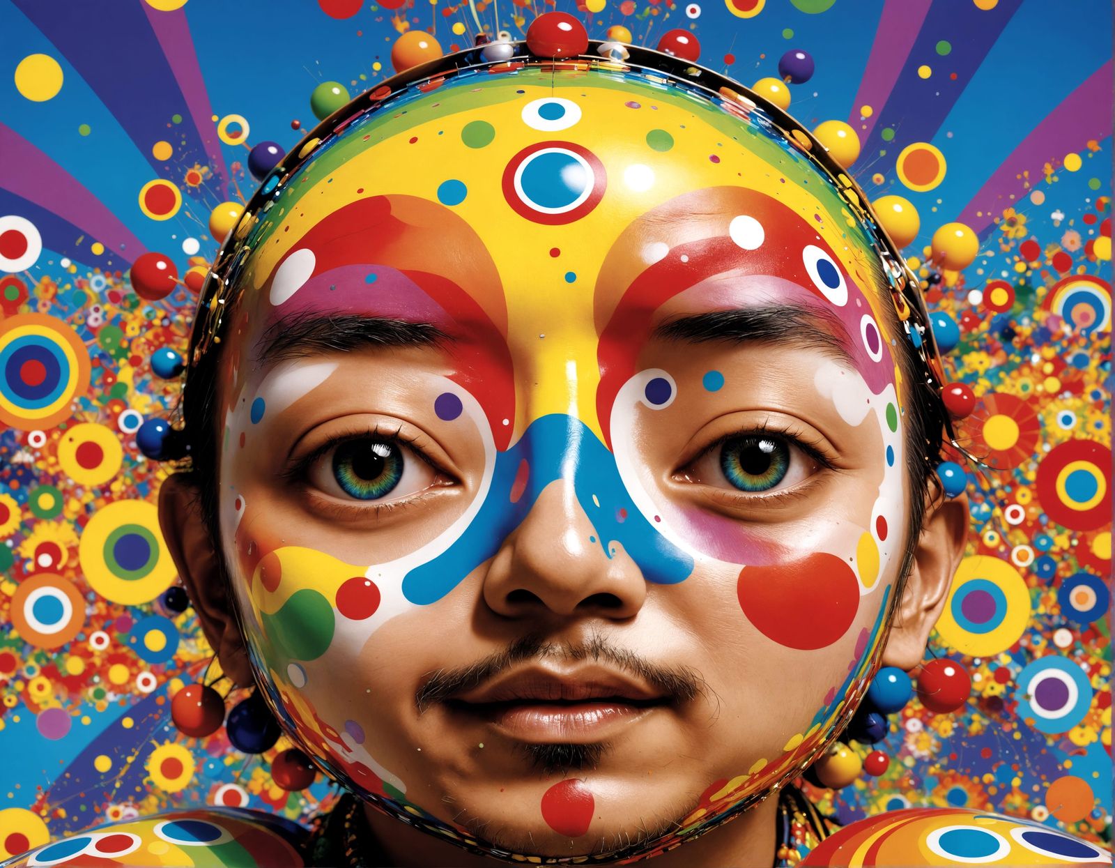 Radiant Fractal Face in Rainbow Colors