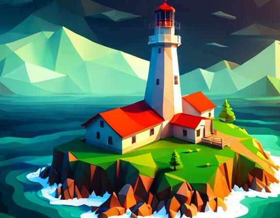 Stormy Lighthouse: Low Poly 3D Digital Art