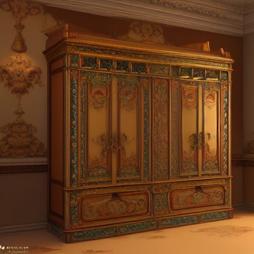 Hyperrealistic Antique Wardrobe in Detailed Matte Painting