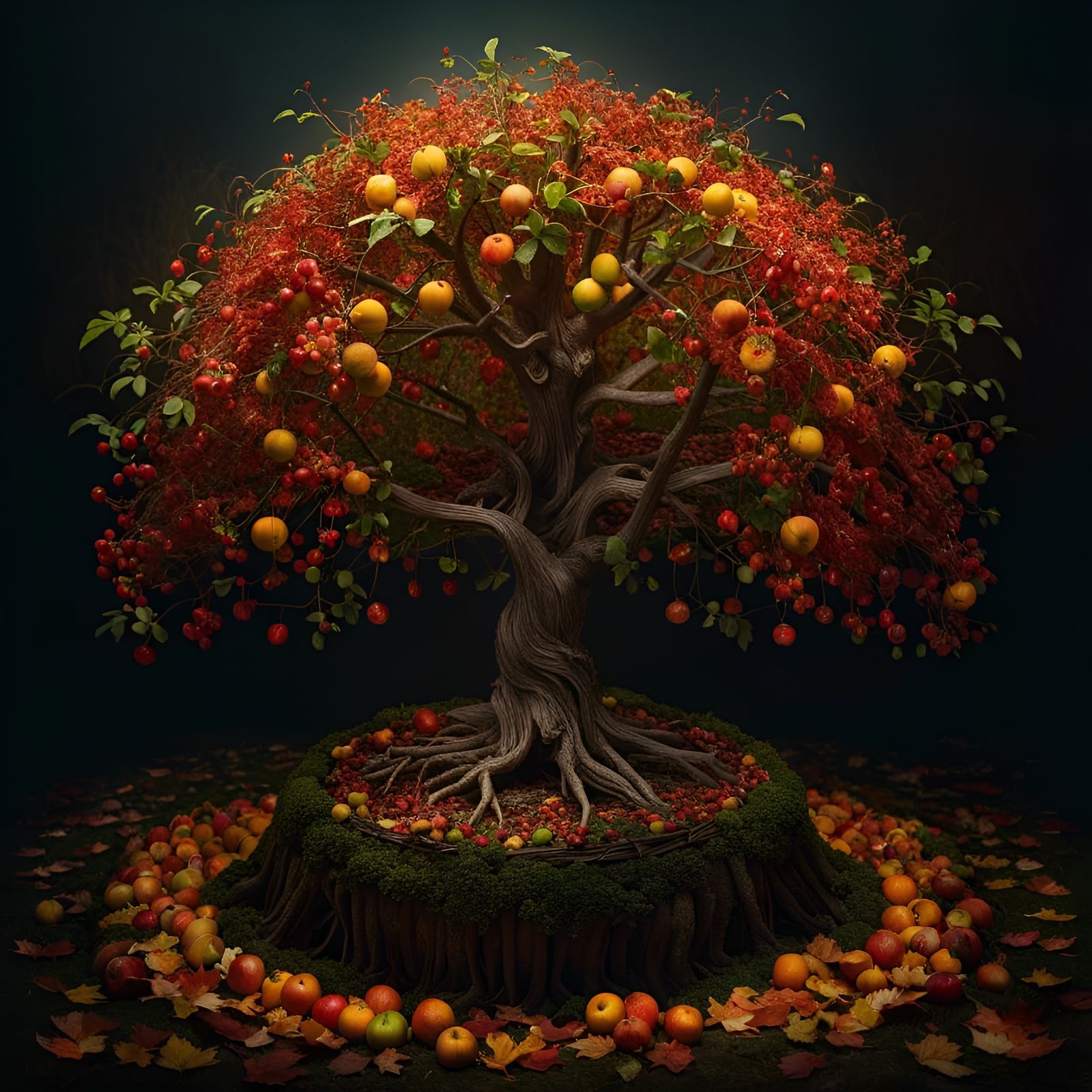 Magical Tree in Seasonal Change: Hyperrealistic Mixed-Media