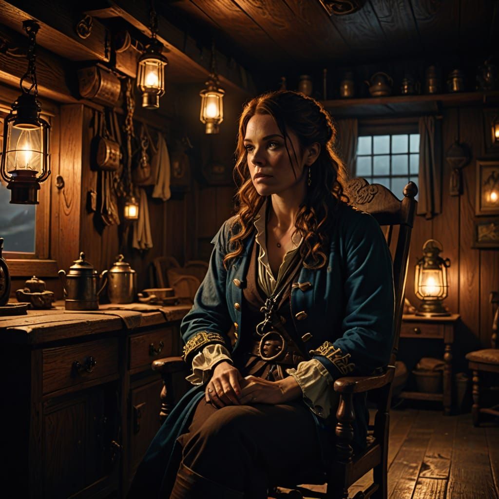 Pirate Captain's Intimate Cabin Scene in Hyper-Realistic Fil...