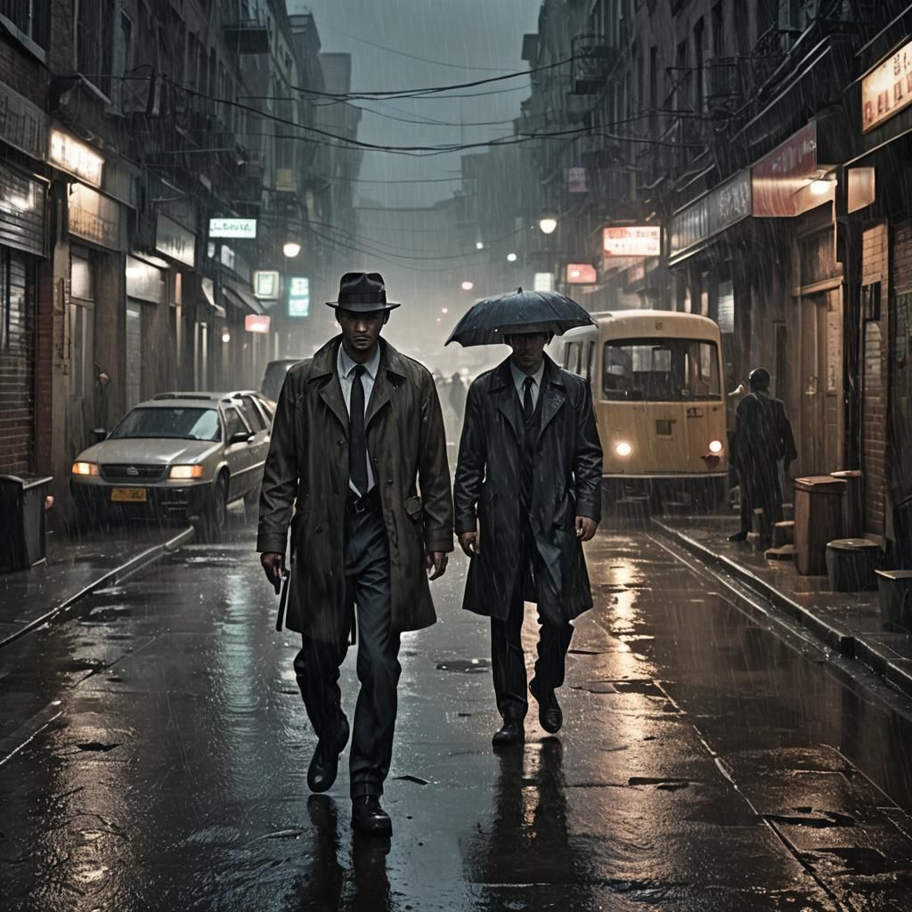 Neo-Noir Detective Investigates Murders in Rain-Soaked Stree...