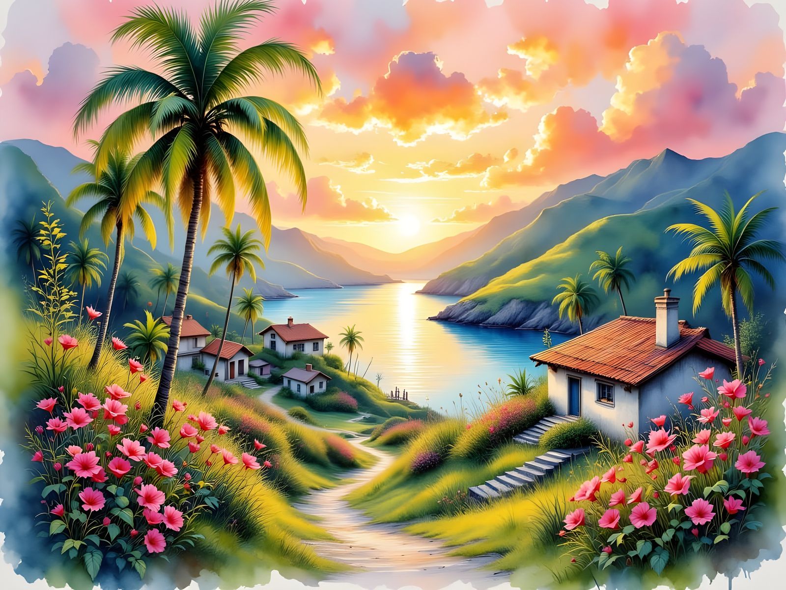 Impressionistic Watercolor- Carribean Beauty