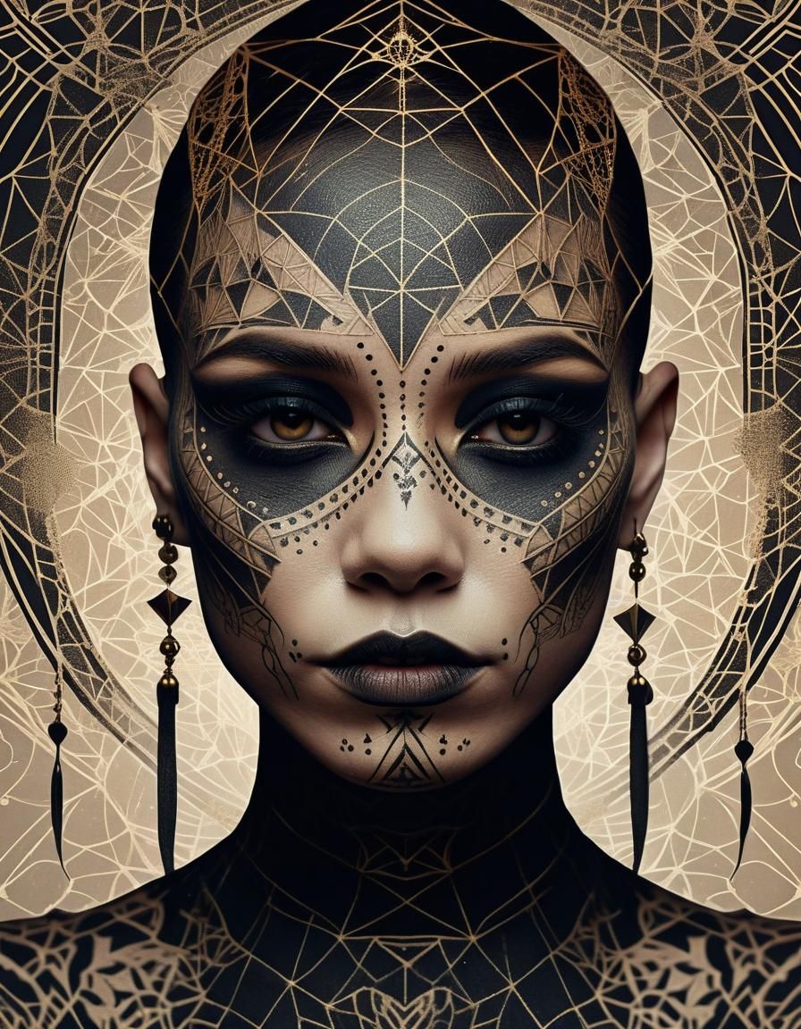 Gothic Portrait with Dark Makeup and Tattoos