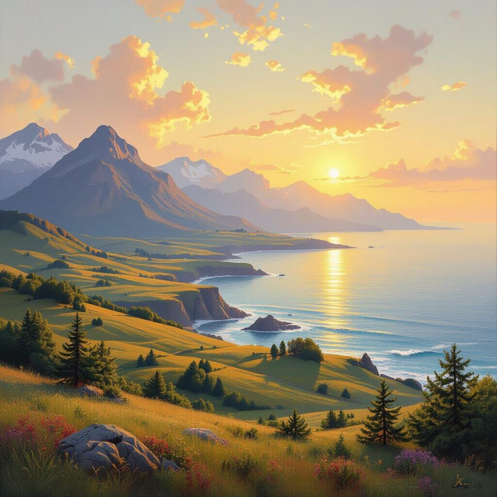 Romantic Landscape with Golden Light and Vibrant Colors