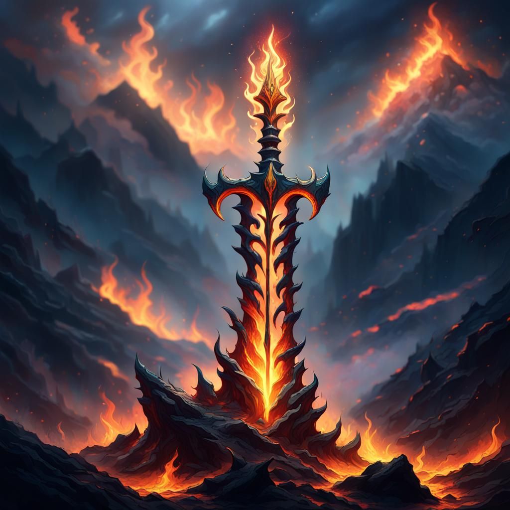 Fiery Trident Concept Art on Misty Peak