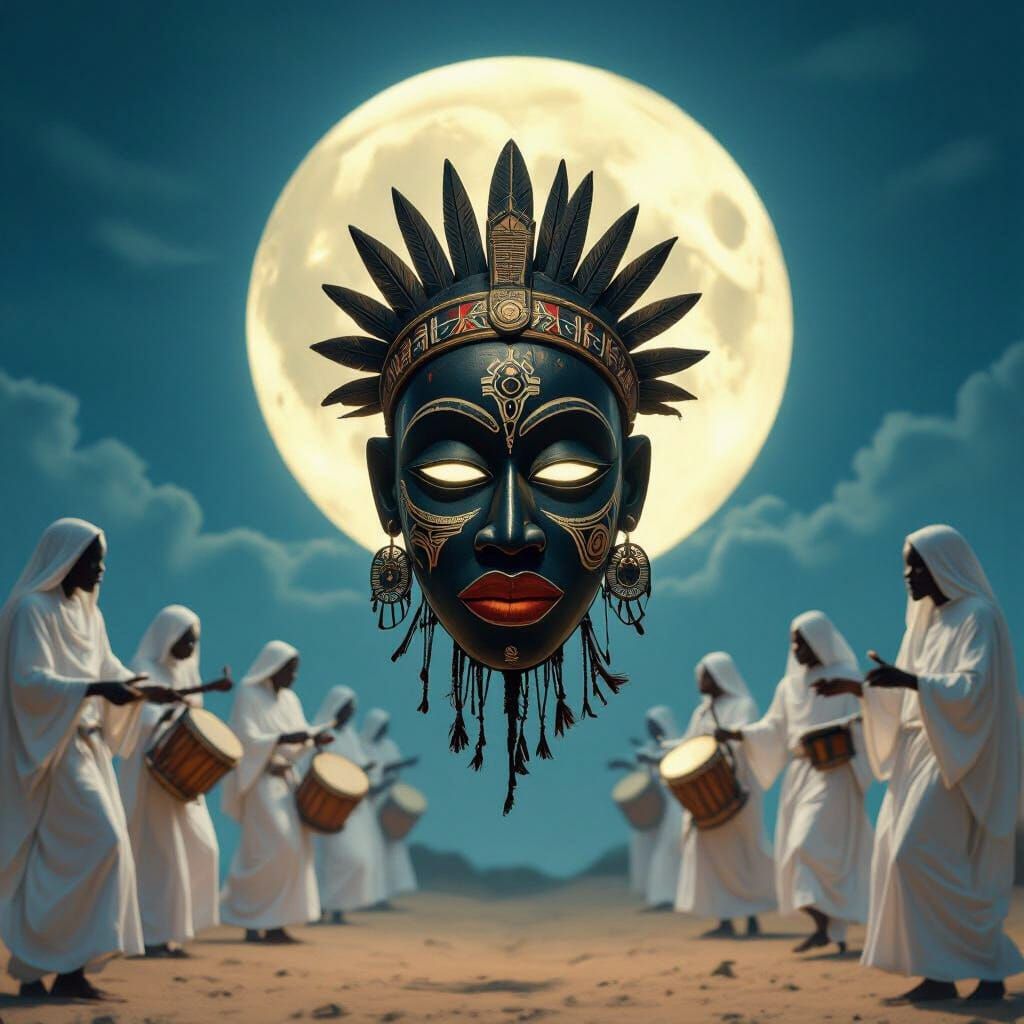 Sacred Yoruba Mask Under Full Moon